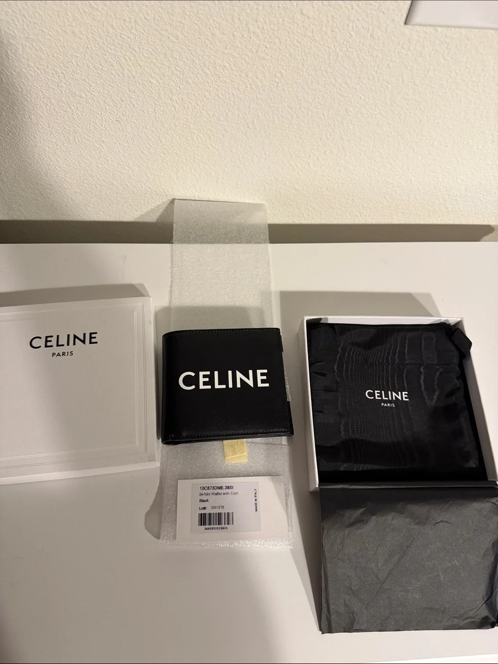 Celine Black Leather Wallet with White Logo